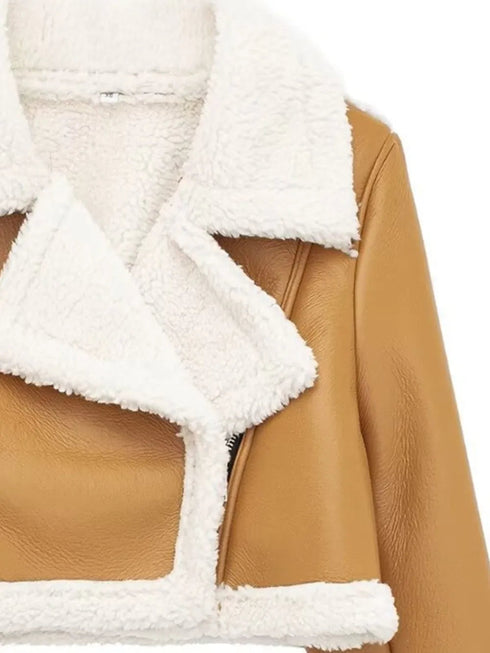 'Josselyn' Faux Fur Cropped Leather Jacket - Celes Fashion